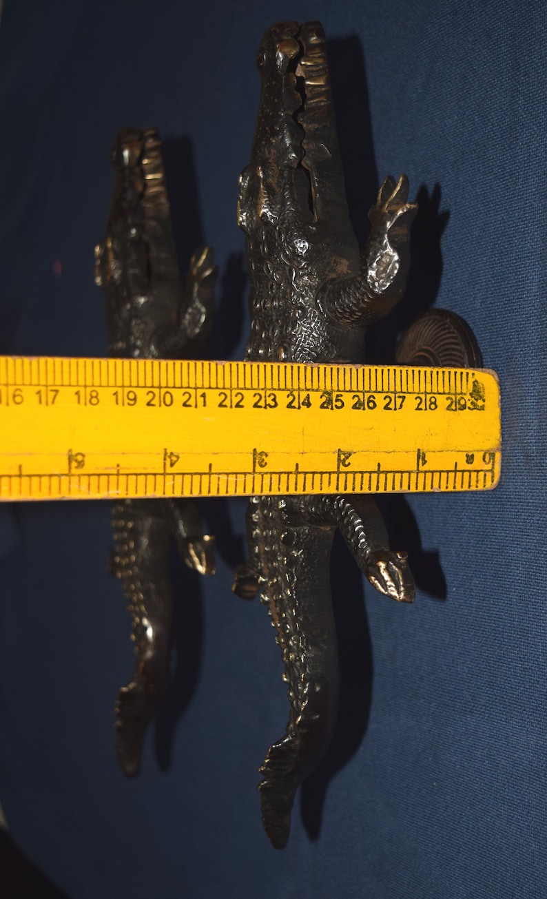 Alligator Ruler Crocodile Round Base Design Door Pull Set | Brass Wild Alligator Entry ...