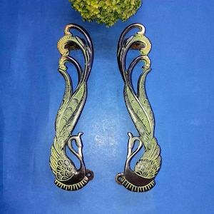 Ensemble d'extracteurs de porte de maison en forme de paon de 11 po. | Quincaillerie de poignée de porte de bureau design Nature Bird en laiton, décoration KWB010