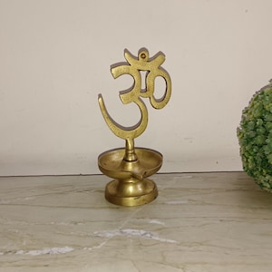 Majestic OM Wick Oil Diya | Brass Oil Lamp | Home Temple Decoration