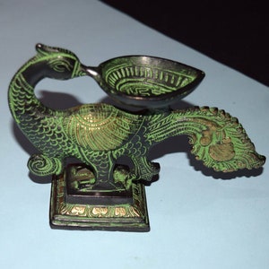 Brass Peacock Diya Holder | Beautiful Bird Shape Oil Wick Diwali Lamp