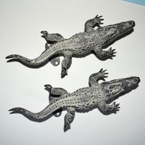 Old Vintage Nile Crocodile Door Handles | African Lizard Shape Interior Brass Door Pull