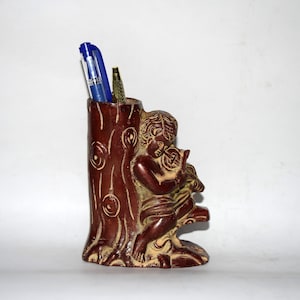 Angel Playing a Violin Figure Pen Stand | Brass Office \ Home Desktop Decor | Workplace Accessory