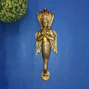11" Inches Snake Lady Shape Door Handle | Brass Mermaid Design Office Door Puller Decoration