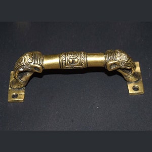 Elephant Engraved Design Door Handle | Brass Siddhi Vinayaka Theme Cupboard Pull | Home Interior Decoration