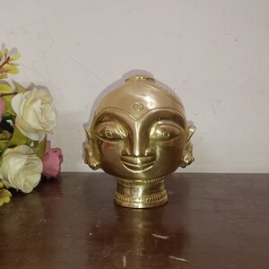 Brass Parvati Statue Wife of Lord Shiva Table Décor | Gorgeous Tribal Finished Durga Face Bust Housewarming Idol | Weight- 700 Grams Approx.