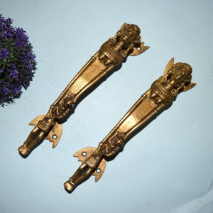 Tribal Women with Baby Door Handle Pair | Brass Door Accessories