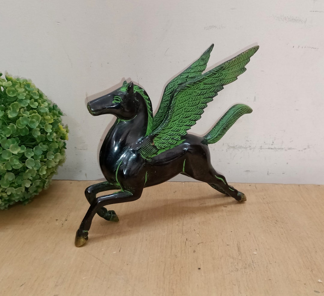 Brass Flying Horse Statue Taking Landing Angel Pony Etsy