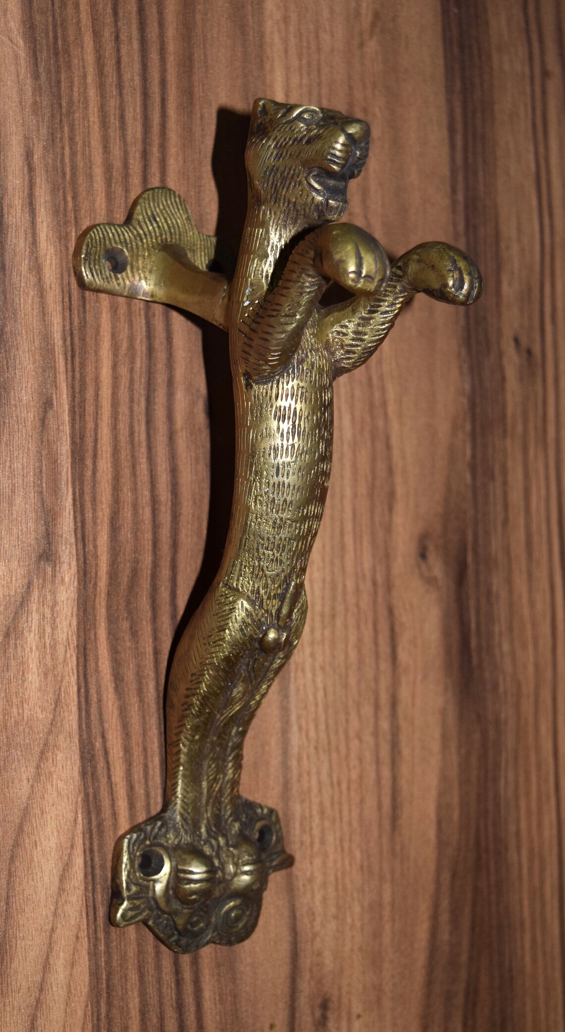 Leopard Door Handle Brass Wild Animal Design Pull Handle Etsy
