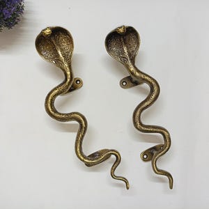 Cobra Snake Design Door Pull Set | Lacquered Brass Viper Serpent Shape Door Handle Pair KWB
