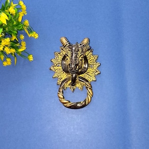 Goat Head Door Knocker | Brass Animal Sculpture Door Hanging Bell | Door Accessories OGL