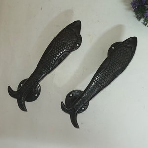 Brass Fish Design Door Handle Pair Atlantic Salmon | Nautical Door Pull ...