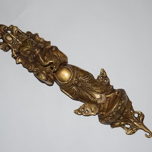 Royal Elephant Design Brass Door Handle | Trident Ganesha Kitchen Cabinet Pull | Entrance Door Look Attractive