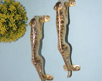 Tiger Door Handle | Brass Metal Animal Door Pull Handle in Bright Brass | Door Accessories OGL