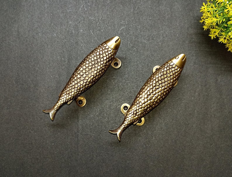 Small Fish Shape Door Handle Hardware | Lacquered Brass Marine Theme ...