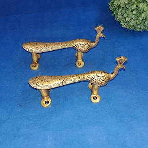 6.0" Inches Peacock Curve Base Cabinet Puller Set | Brass Peafowl Bird Door Handle Hardware KWB037