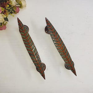 12&quot; Inches Leaf Door Pull | Handmade Brass Door Handle in Copper Brown and Silver Color