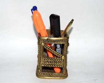Handicraft Baster Design Pen\Pencil Stand | Brass Pen Holder Office Desk Organizer Decor OGL
