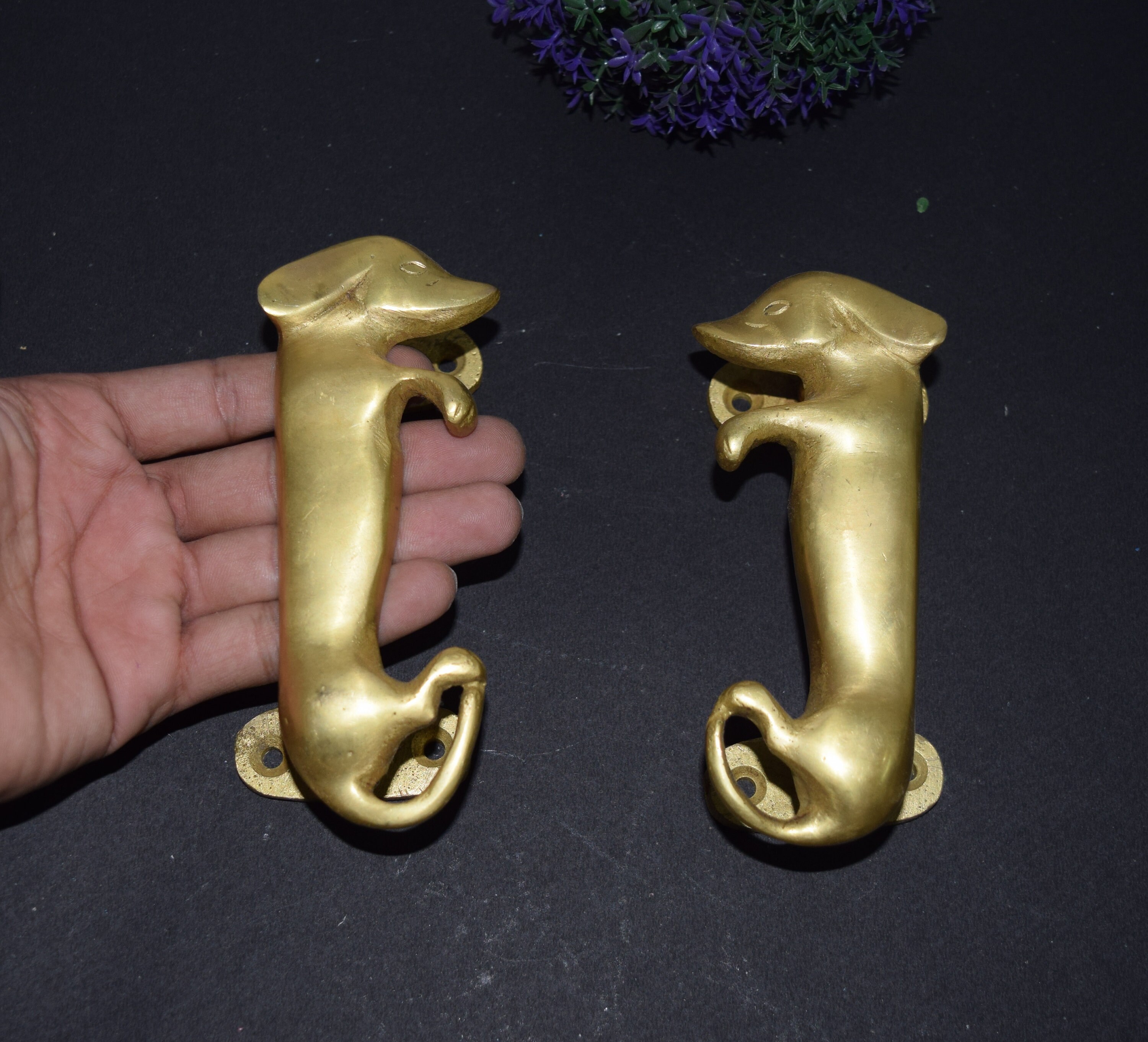 Dachshund Dog Door Handle Pair Brass Door Accessories Pet Etsy UK