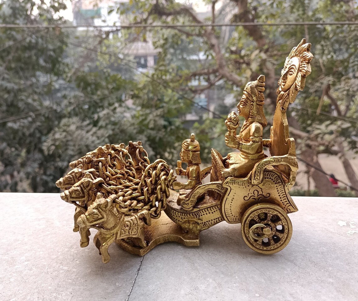 Lord Surya on His Seven Horses Chariot Brass Showpiece | God Surya Dev ...