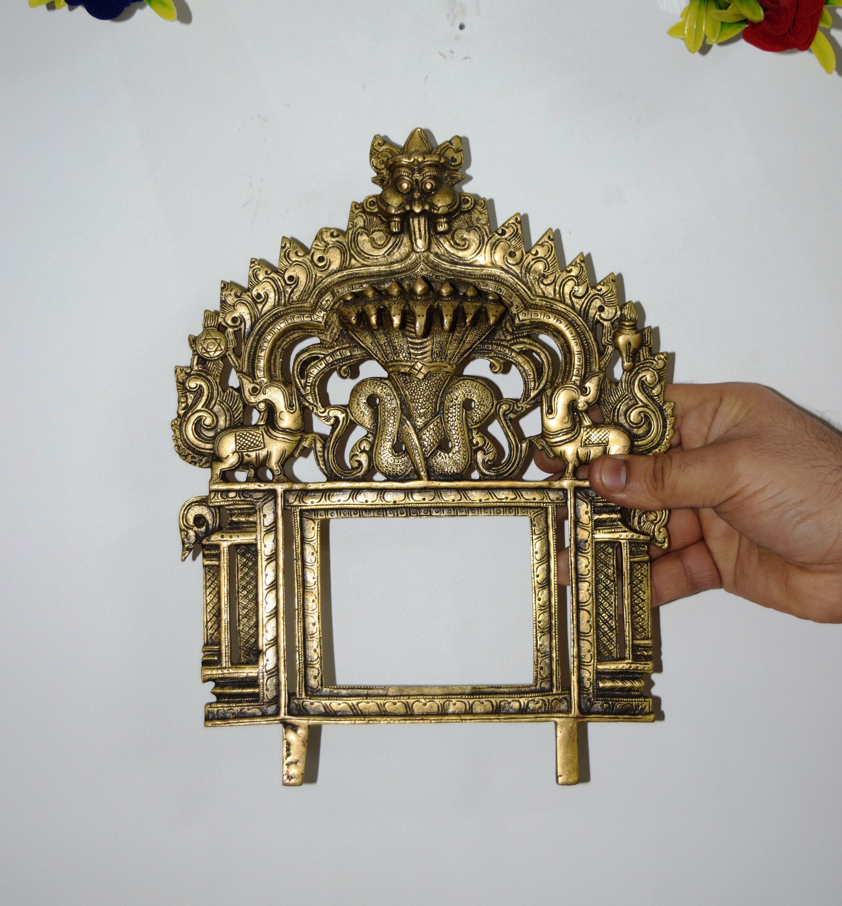 11 Inches Hinduism Wall Decor Art Brass Prabhavali Etsy