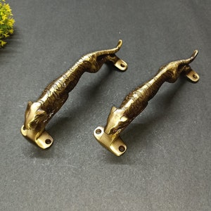 Jaguar Shape Door Pull Set | Lacquered Brass Leaping Tiger Door Handle | Designer Furniture Hardware Decor