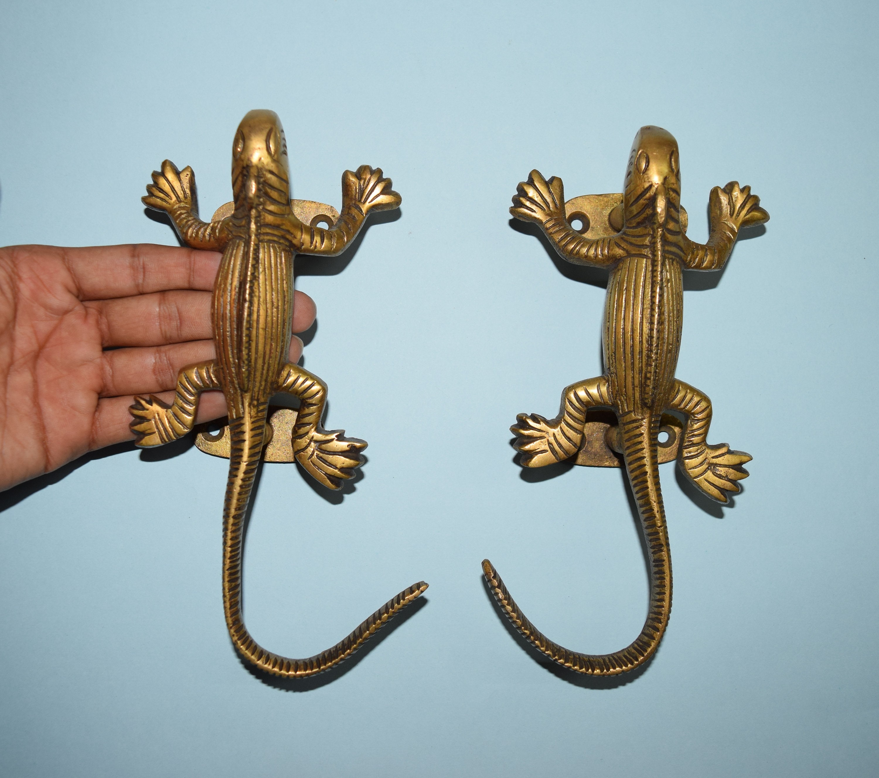 8 Inches Lizard Door Handle Pair Brass Front Door | Etsy