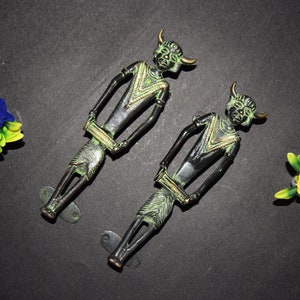 8.5" Inches Tribal Man Door Handle Pair | Brass Dogra Art Door Pull
