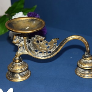 Kirtimukha Rare Candle Holder | Antique Brass Yali Peacock Oil Lamp Stand | Traditional Festive Decor Gift