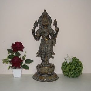 Brass Lakshmi Mata Statue 18&#39;&#39; Inches In Height | Standing Ritual God Perumal Bhumi Devi Sculpture | Weight- 5.8 KG Approx.