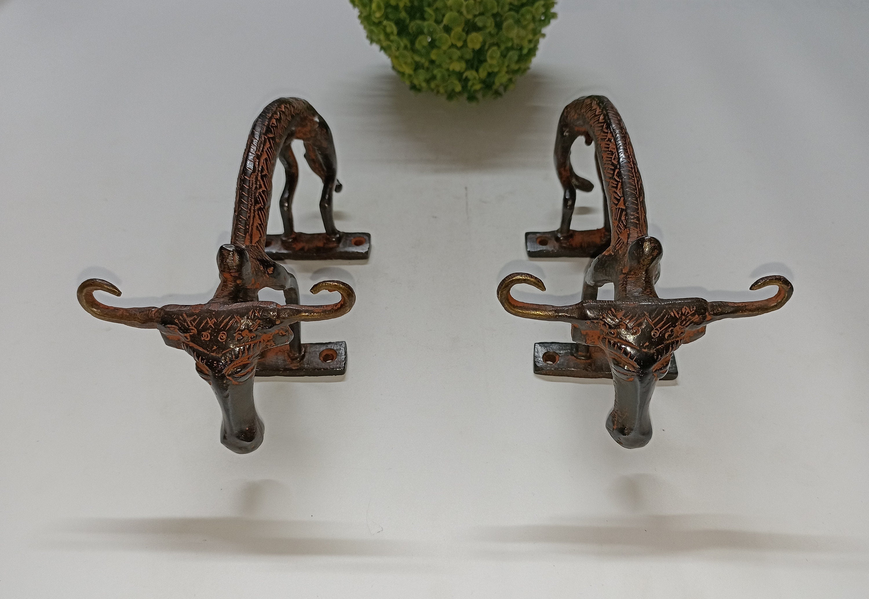 Tribal Ox Bullock Design Door Handle Pair | Brass Unique Design Yak ...