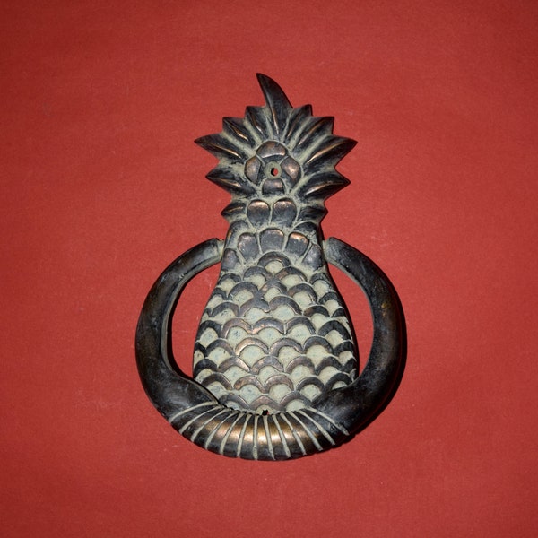 Collectible Brass Pineapple Door Knocker | Rare Black Patina Ancient Fruit Buzzer