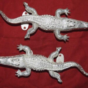 Swimming Crocodile Theme Door Puller | Brass Alligator Grab Door Handle Pair Decor KWB065