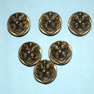 Yali Face Round Home Window Knobs | Brass Lion Head Handicrafts Drawer Puller Set of 06 Pieces KWB