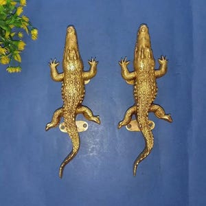 Saltwater Crocodile Door Handle | Brass Reptile Theme Home Door Puller Set KWB020