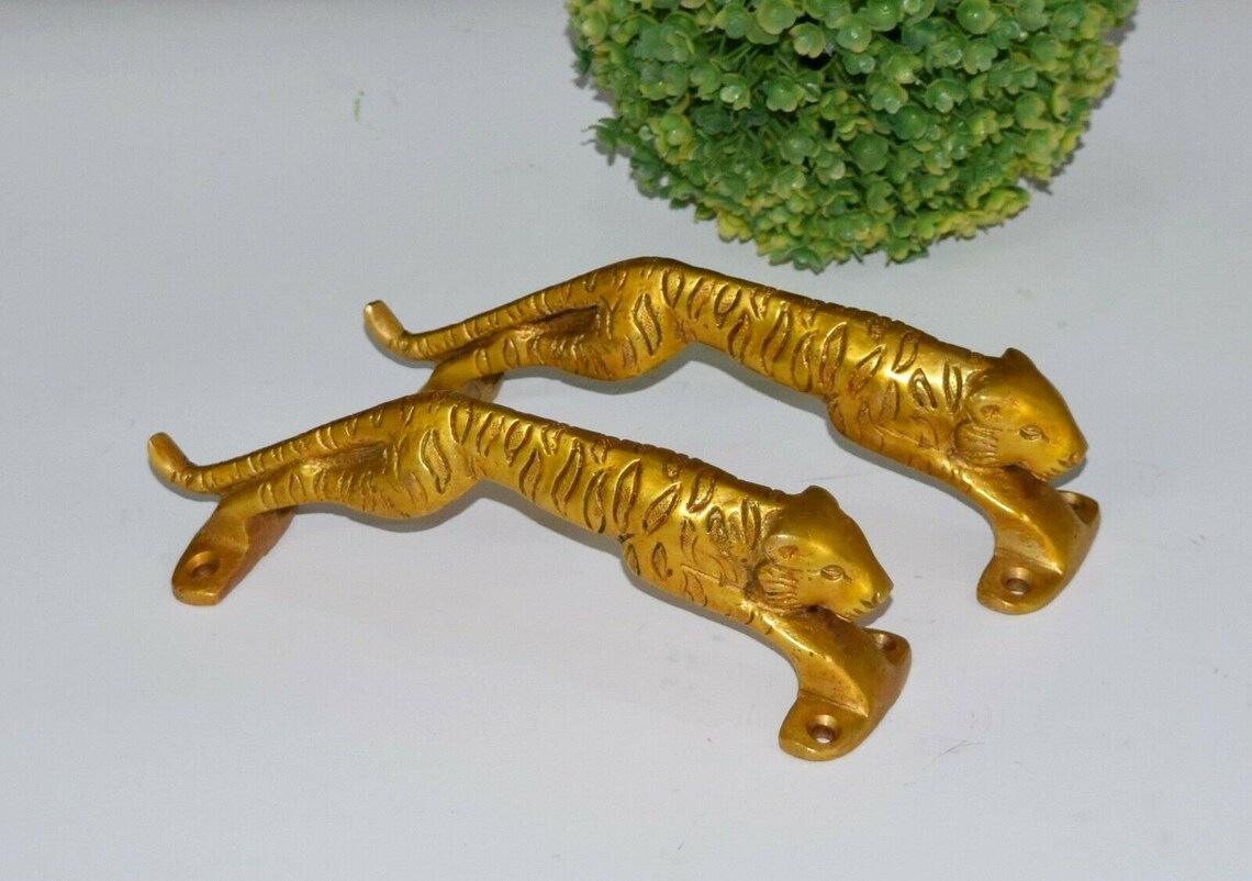 Tiger Door Handle Brass Jaguar Door Pull Animal Theme Etsy
