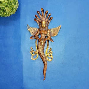 13.5" Inches Mermaid Wall Hanging | Made of Brass Snake Lady Wall Décor With Snake Crown