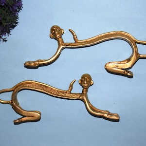 Brass Monkey Door Pull Set | Tribal Art Baboon Figure | Exquisite Door Handle