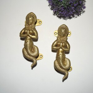 6&#39;&#39; Inches Cobra Woman Snake Door Handle Set | Brass Apsara Naga Kanya Drawer Puller | Patio Treasure Villa Door Welcome Accessories