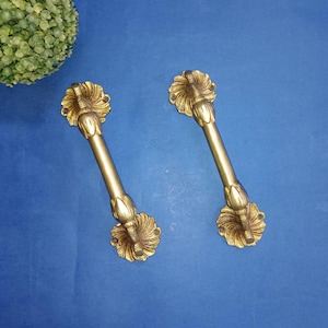 9 "Zoll Blumenbasis Türhaltegriff | Messing Metall Natur Zweig Thema Türgriff Set KWB038