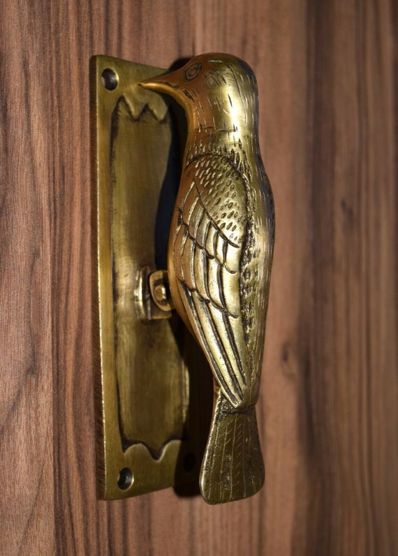 Aldaba De Puerta De Pájaro Carpintero - Diseño único De Madera, 20x7 Cm - Decoración Rústica Para Entrada