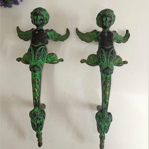Brass Little Baby Door Pull Set | Angel Girl With Wings Door Handle | Church Gate Décor OGL