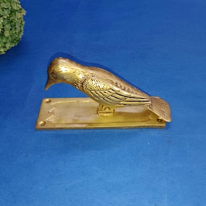 Brass Bird Door Knocker | Sitting Woodpecker Shape Door Bell | Sculpture Hardware With Base Outdoor Wall Décor