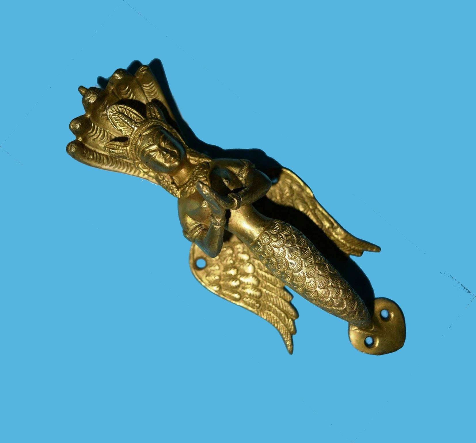 Brass Mermaid Door Handle 9'' Inches Snake Lady Door Etsy