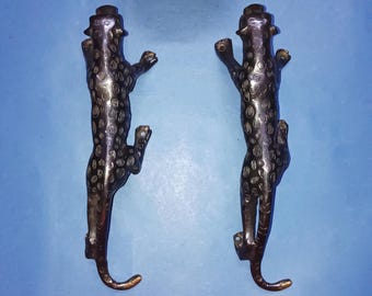 Walking Panther Home Door Handle Pair | Brass Jaguar Big Cat Door Pull Set Hardware OGL