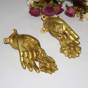 Goddess Hand With Flower Shape Door Knobs | Brass Yoga Mudra Buddha Hand Door Puller Set KWB