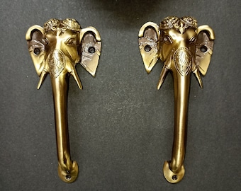 Ganesha Face Door Handle Set | Lacquered Brass Elephant Design Main Door Pull Hardware Decor