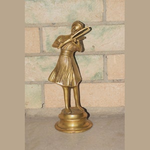 Lady Playing Violin Brass Figurine | Musician Girl Statue | Reception Table Instrument Art Showpiece