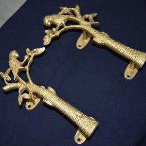 8 "Zoll Papagei auf Baumform Holztürgriff Set | Messing Natur Vogel Kunsthandwerk Tür zieht Hardware Dekoration KWB036