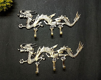 Unique Dragon Wall Hook Set of 02 Pieces | Brass Mythical Creatures Theme Cloth Wall Hanger | Living Room Wall Decoration OGL