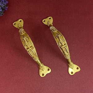 Dörrhandtag i stammansstil med Dholak-motiv | Dörrhandtag i mässingstema, par | Dörrdekor i stuga